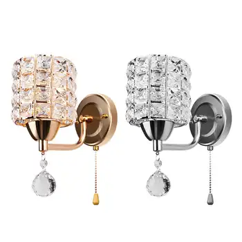

Modern Style Wall Light Cylinder Crystal Holder With Pendant And Pull Switch Ac 85-250V E14 Socket Wall Lamp,Gold