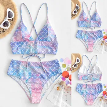 

2020 Latest Sexy Women Bikini Set Printing Swimming Costume Pad Swimwear Fashion Bathing Swimsuit Two Pieces Beachwear Biquini
