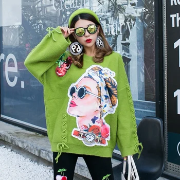 

SexeMara fashion The New Sequin Patch cross Tether Loose knitting Sweater free shipping