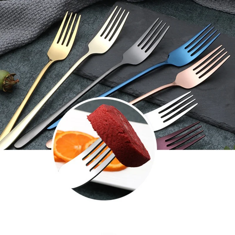 Stainless Steel Dinner Fork Long Handle Forks Cutlery Korea Colorful Dessert Fork for Hotel Party Kitchen Tools