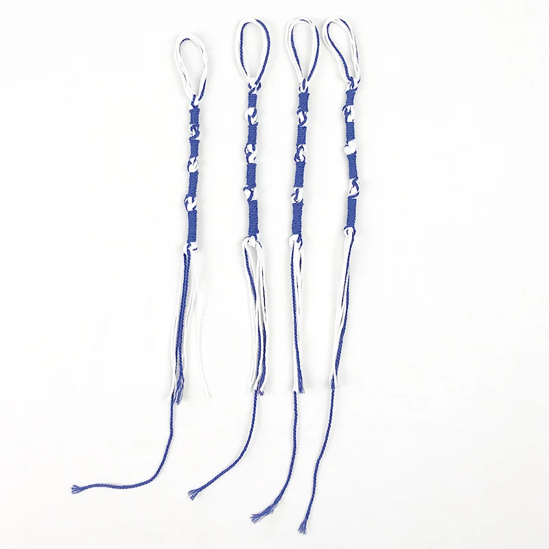 유대교 Tzitzits 파란색 실이 있는 흰색 4개 세트 - 술(더 긴 파란색 메시..