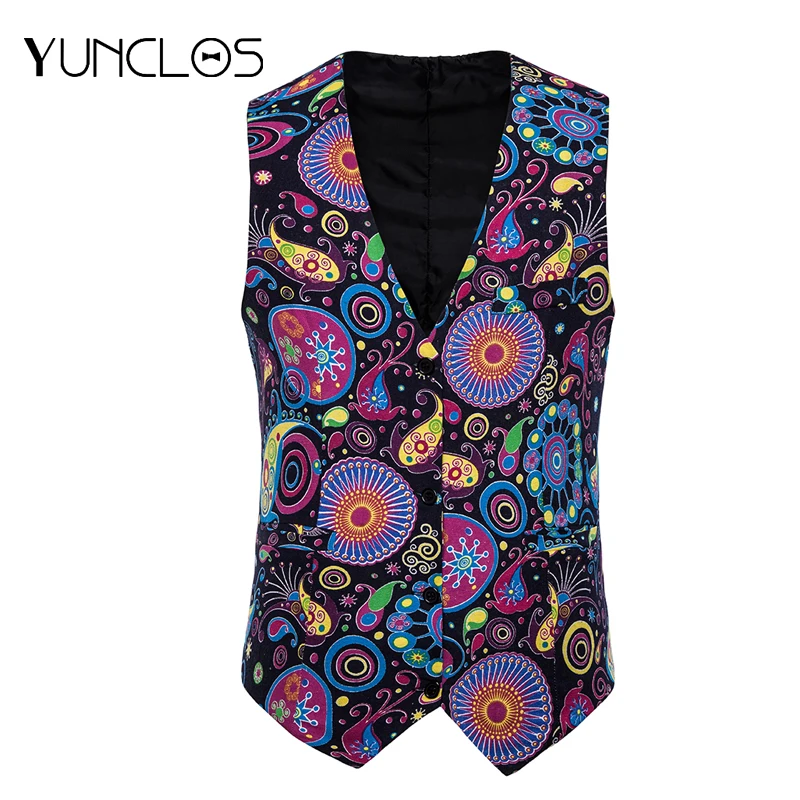 

Yunclos Men's Waistcoat For Wedding Party Asian Size Suit Vest Single-Breasted Vest Folk-custom Casual Waistcoat Masculine