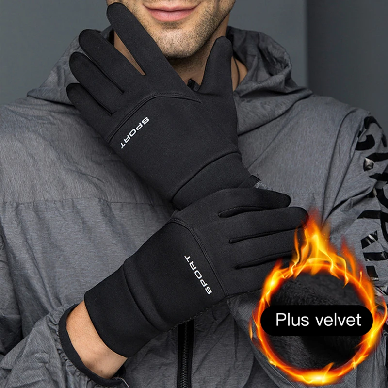 Мужские черные зимние теплые перчатки ветрозащитный для велоспорта с сенсорным экраном противоскользящие для верховой езды полный митенки для пальцев мотоциклетные велосипедные перчатки