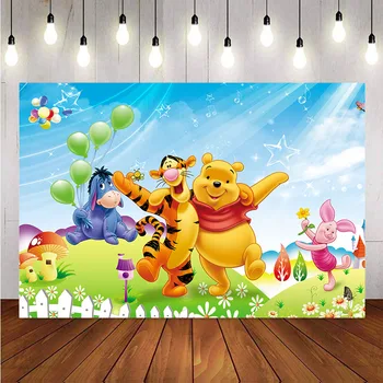 

Winnie the pooh backdrop for photography cartoon birthday party background decoration newborn children birthday anime cartoon