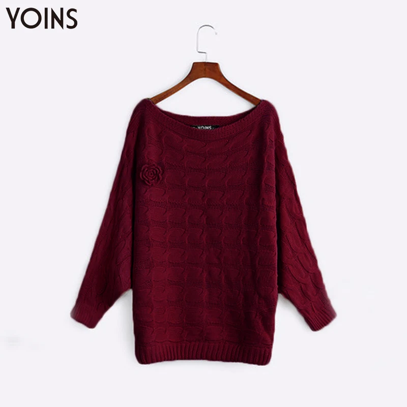 YOINS 2020 осенне-зимний свитер бордового цвета облегающий подол с открытыми плечами