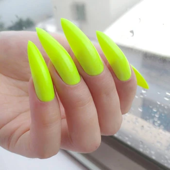 

5 Sets Fashion Stiletto Fake Nails For Design Bright Yellow Artificial False Nail DIY Full Cover Fingernails Art Tips