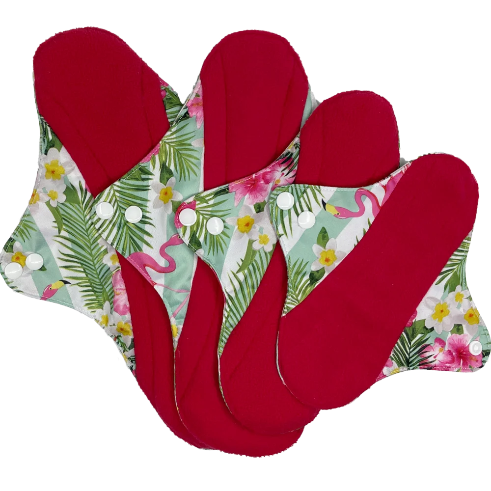 reusable cloth pads for periods, red micro-fleece inner menstrual pad with wings, 4 sizes women sanitary day and night pads 4