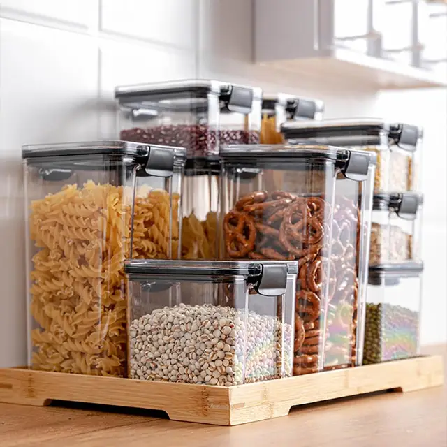 Contenedor de almacenamiento de alimentos de 700/1300/1800ML, caja de fideos de cocina de plástico para refrigerador, tanque de almacenamiento multigrano, latas selladas transparentes 2