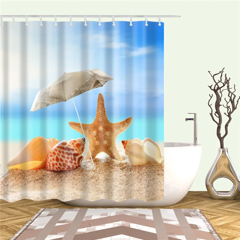 Морской пляж душевой занавески «раковина» принт ванное Экран Водонепроницаемый продукты украшения Ванная комната полиэстер Домашний декор с крючками