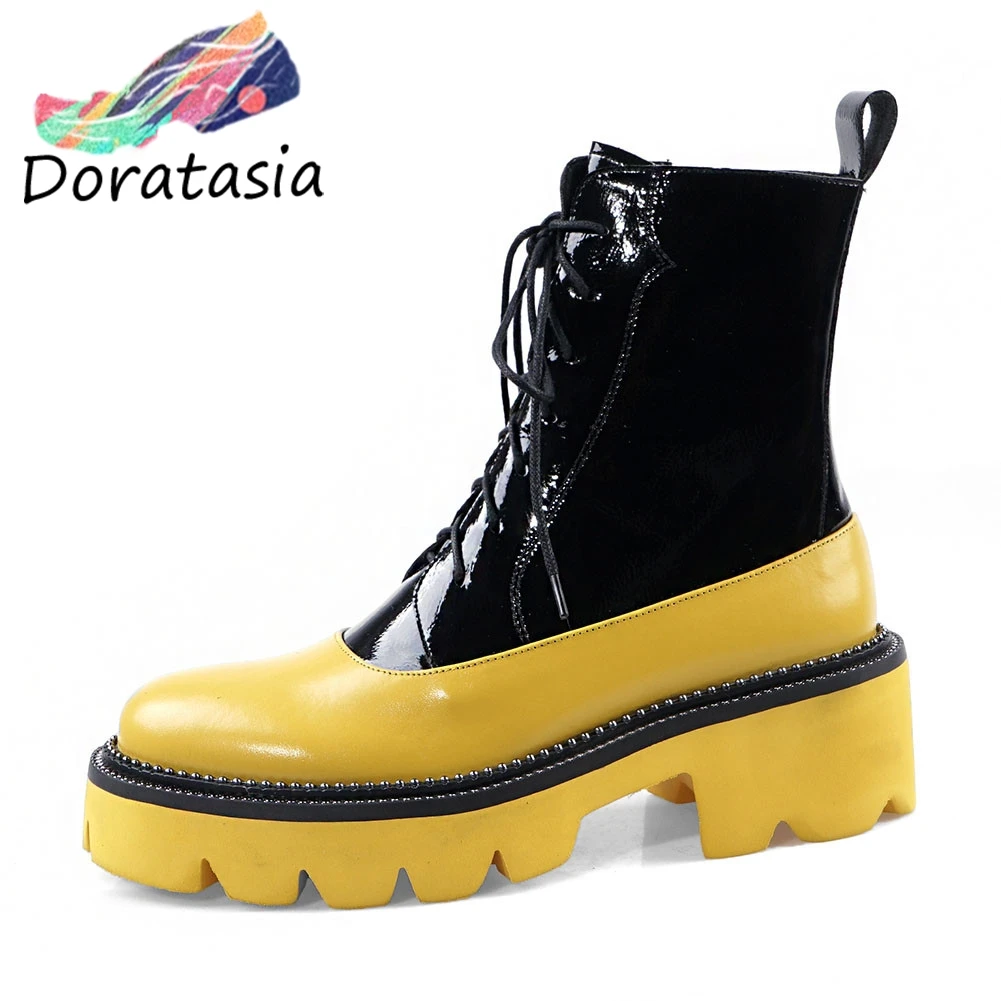 

New Luxury Brand mixed-color Booties Ladies Genuine Leather Ankle Boots Women 2020 Fashion High Platform Shoes Woman