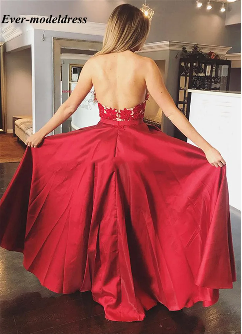Vestido Formatura красный платья для выпускного вечера глубокий v-образный вырез Аппликации спинки A-Line Вечерние платья для выпускного вечера длиной до пола по индивидуальному заказу