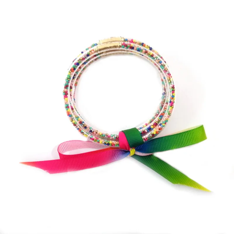 Colorful Всесезонные блестящие силиконовые браслеты со стеком звездной пыли, женские желеобразные браслеты с бантом «Молитва о душевном спокойствии», комплект ювелирных изделий из 5 предметов - Окраска металла: Colorful