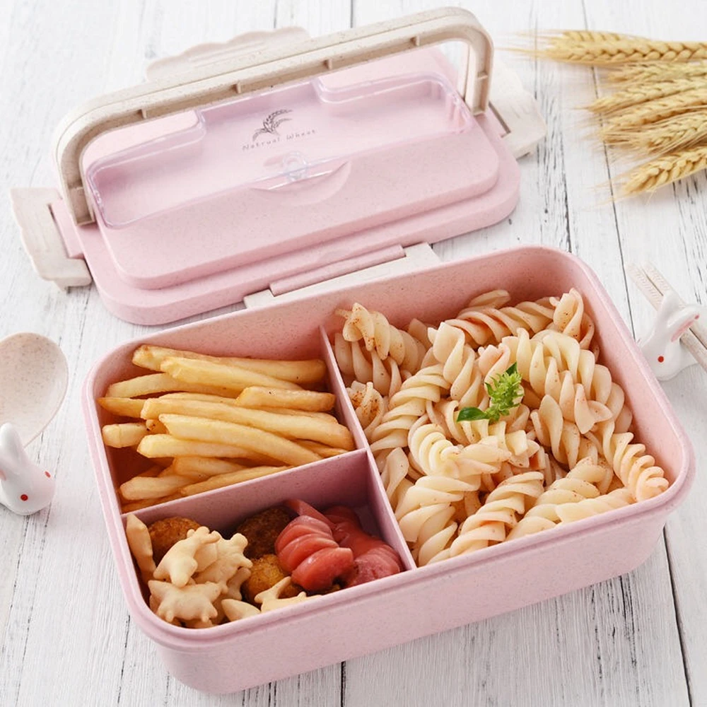 Lunch Box Wheat Straw Bento Box Portable Eco-friendly Microwave Food Storage Container for Kids Students School  (2)