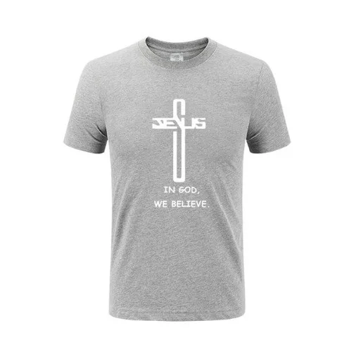 В Боге, мы верим, футболка Веселая Христос, религиозный католический, христианский крест верования, футболка, подарок Иисуса - Цвет: Gray