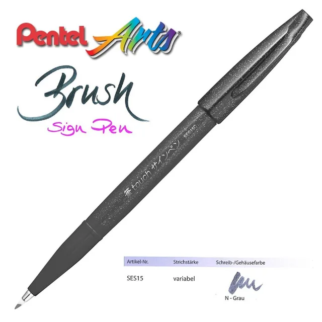 Япония Pentel Fude Touch SES15C гибкий наконечник знак ручки мягкая ручка каллиграфия Ручная надпись Рисование рисунок эскиз - Цвет: Touch Gray