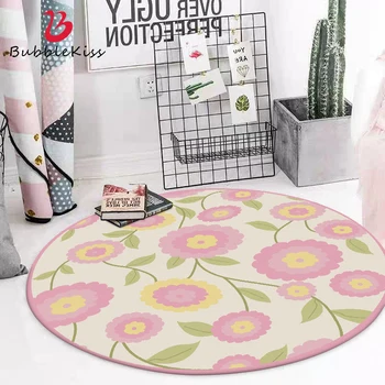 

Bubble Kiss Round Carpet Nordic Style Pink Floral Pattern Carpets For Living Room Bedroom Decoration Rug Non-Slip Bedside Rug