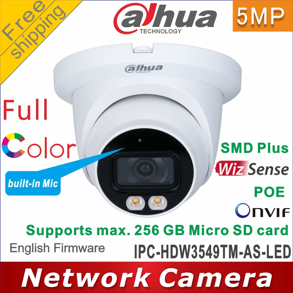 Бесплатная Доставка Dahua новый полный цвет IP Камера 5MP WizSense IPC-HDW3549TM-AS-светодиодный
