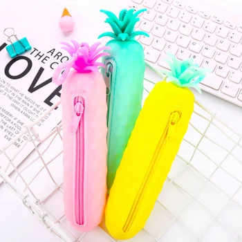 

Creative cartoon candy color Cute pineapple student stationery pencil bag simple zipper School Birthday gift pencil case