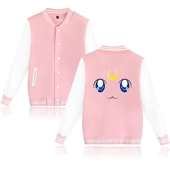 

Popular Sailor Moon fashion baseball uniform Women men casual boys girls jacket Hot print Sailor Moon pink+white baseball jacket