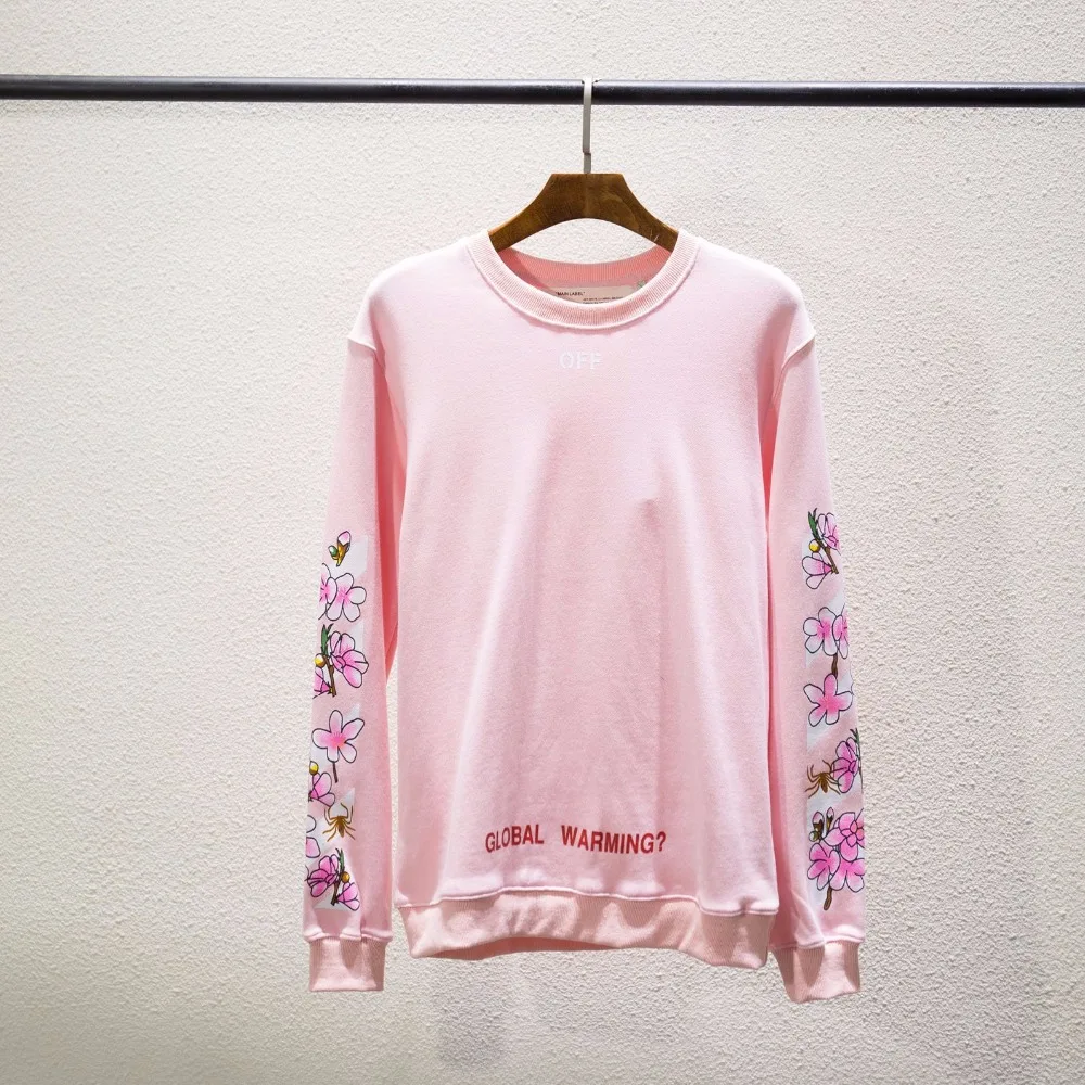 OFF-WHITE OW VIRGIL ABLOH Pink Cherry Blossom Arrow Men's OW Sweatshirt streetwear mens hoodies Round neck hooded sports jacket