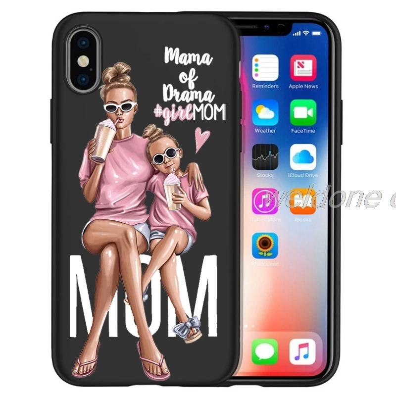 Модный чехол для телефона Super Mom baby girl для iPhone 11 Pro Max XS Max XR X 8 6S 7Plus 5s черный мягкий силиконовый чехол для телефона Etui