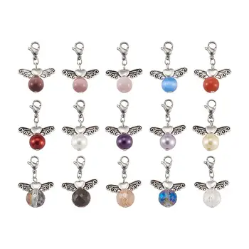 

30pcs Pendants Charms Sets with Glass Pearl Cat Eye Pendants Lobster Claw Clasps and Alloy Beads for Jewelry Earring DIY Making
