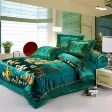  25  satin  Dragon/ phoenix chinese Wedding Bedding set print Modern suits Jacquard Bedclothes queen/king size Gold 
