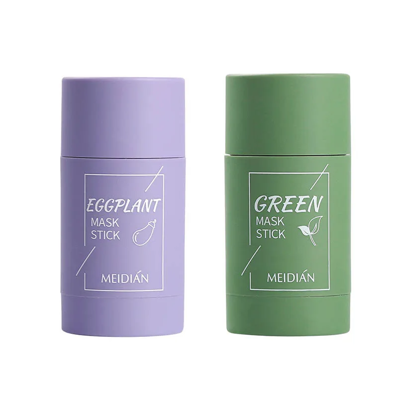 Green Tea Cleansing Solid Mask Purifying Clay Stick Mask Oil Control Anti-Acne Eggplant Skin Care Whitening Care Face TSLM1