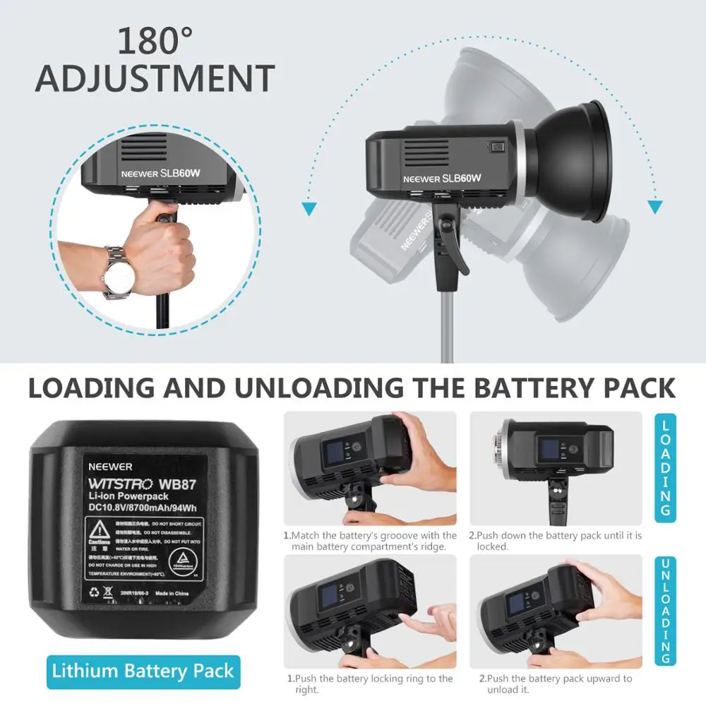 US $266.99 Neewer SLB60W LED Video Light White 5600K Version60W CRI 93TLCI 95 With Remote Control And ReflectorContinuous Lighting