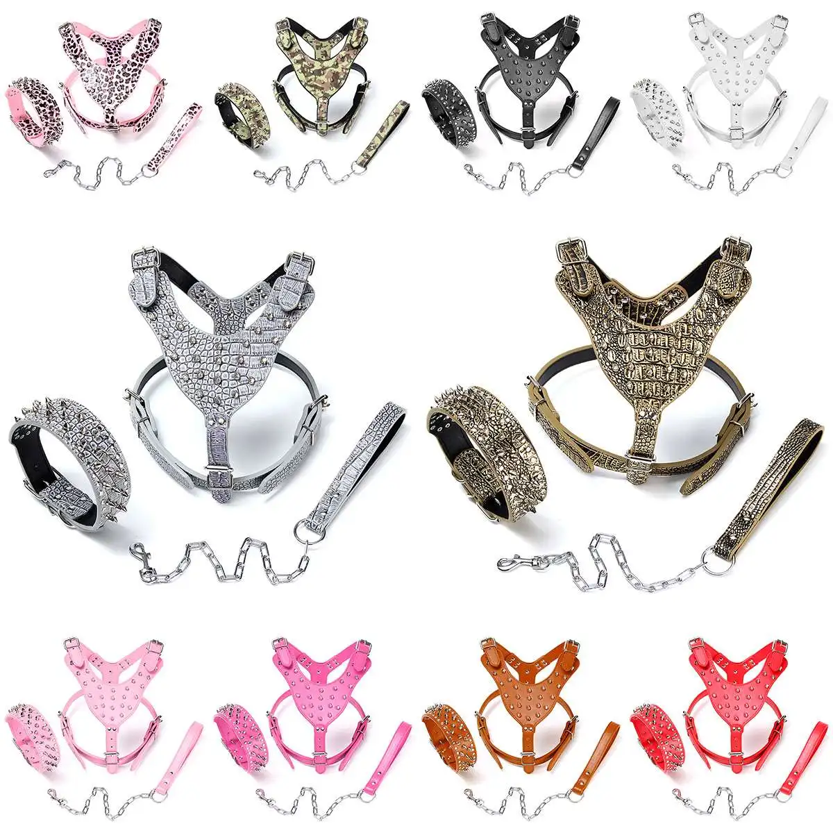 

S Size Leather Dog Harness+Collar+Leash with Handle Set Ajustable Pet Dog Collars Dog Hard Rivet Set Pet Dog Straps