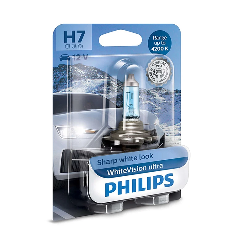 Philips H4 H7 HB3 HB4 12V 60/55W WhiteVision ultra лампа для автомобильных фар 3700-4300K яркий белый свет Галогенные