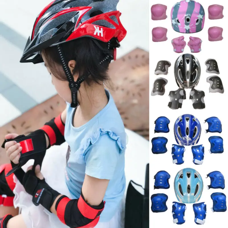 7Pcs/Set Children Kids Safety Helmet Knee Elbow Pad Cycling Skate Bike Boy Girl~ 