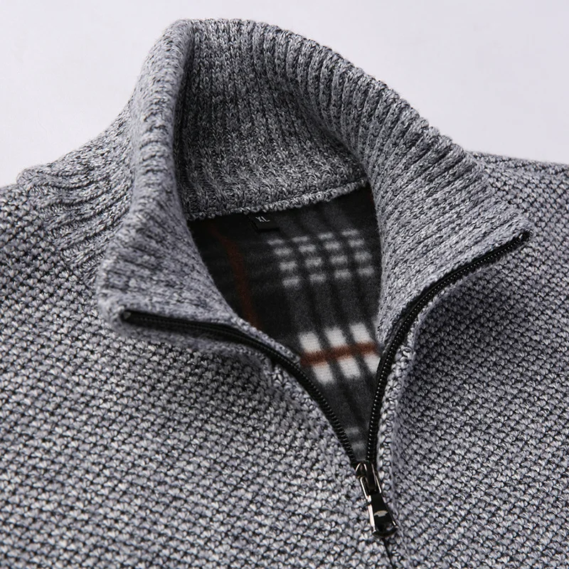 GustOmerD Autumn New Men's Sweater Casual Cardigan Knit Plus Velvet Thickening Sweater Collar Colorblock Long Sleeve Sweater Men GustOmerD Autumn New Men's Sweater Casual Cardigan Knit Plus Velvet Thickening Sweater Collar Colorblock Long Sleeve Sweater Men