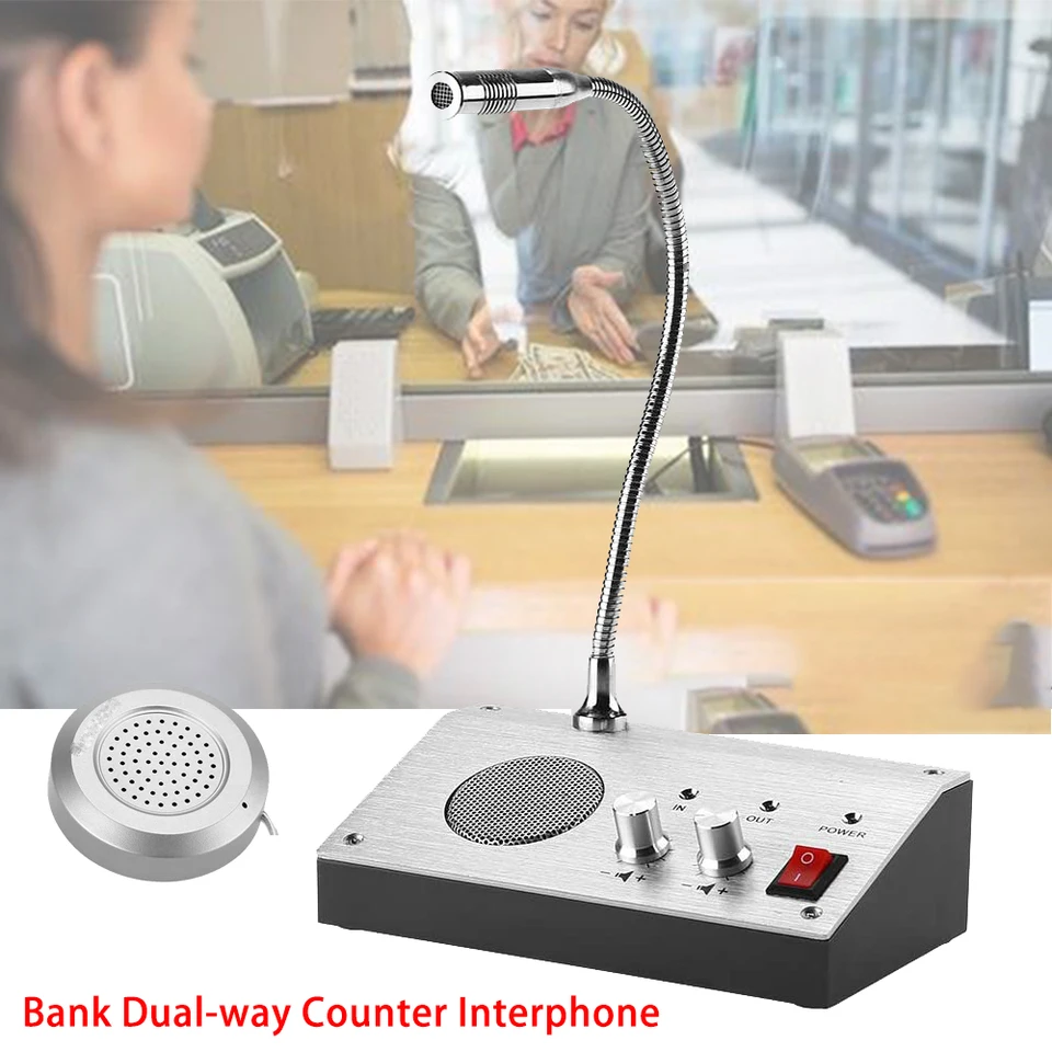 Noise-Free Dual-Way Bank//Office//Store//Station Window,Silver Window Counter Intercom Interphone