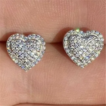 

Huitan New Fashion Silver Color Heart-shaped Women Stud Earrings Full Paved Shiny CZ Fine Gift Female Elegant Earring Jewelry