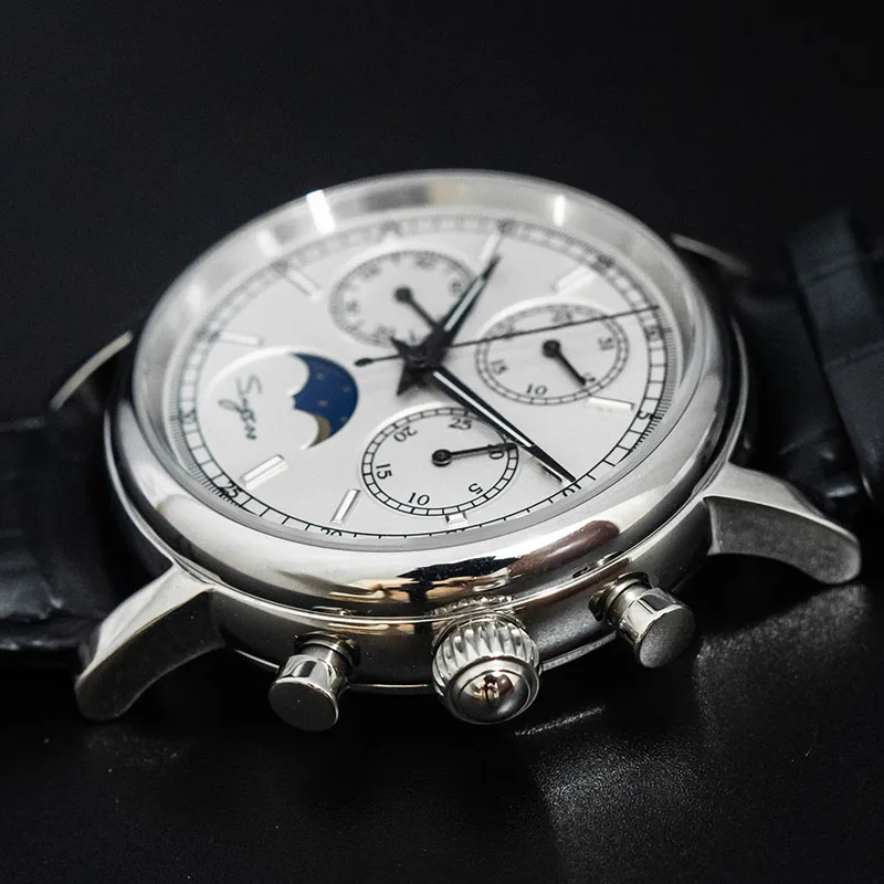 Мужские механические часы с хронографом Moonphase и календарем, оригинальные светящиеся стрелки ST1908, мужские многофункциональные часы