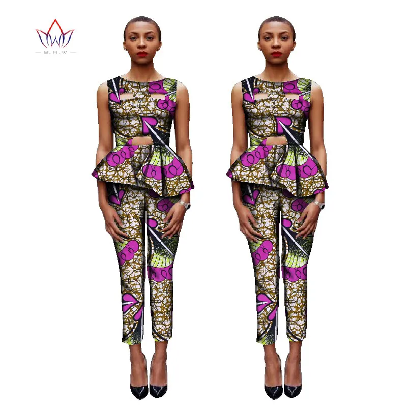 BRW африканская одежда кроп Топы Комплект из 2 предметов женская одежда длинные брюки Дашики африканская одежда с принтом женские брюки плюс 6XL WY1632