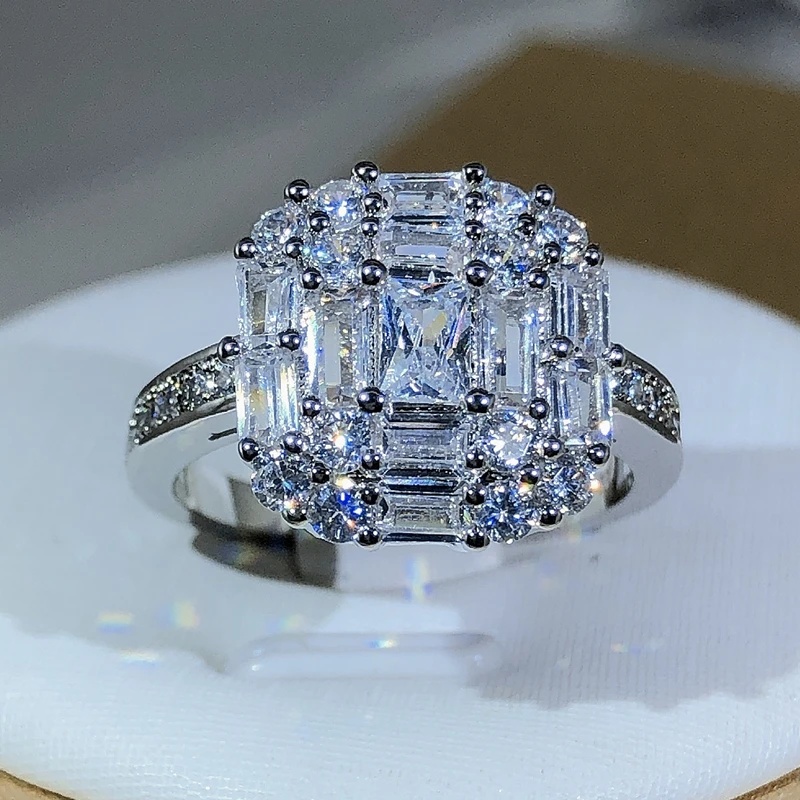 Square Zircon Countless Claw Rings 925 Sterling Silver For Ladies Fashion Jewelry Party Cocktail Gift silver rings silver ring