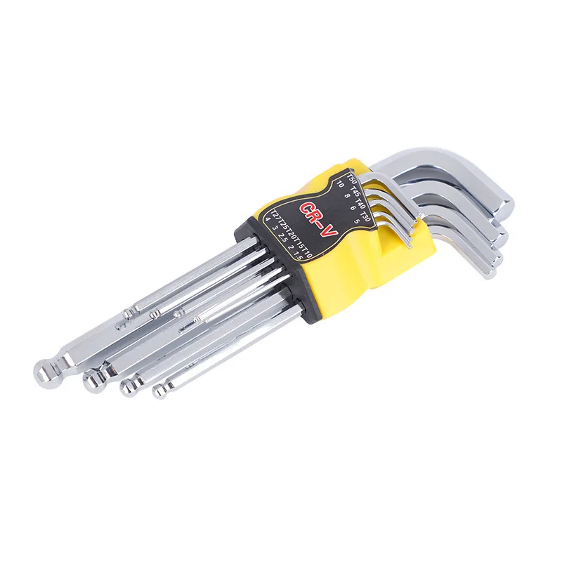 

9Pcs Hex Wrench Plastic Boxed L-shaped Hex Wrench Set Ball Head Plum Flower Inner Hexagon Key Wrench Combination