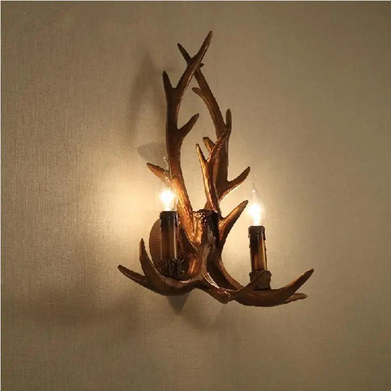 

American Vintage Wall Lamps Deer Horn Antler Lampshade Decoration Sconce Bedroom Bedside Wall Light Home Stairs Wall Sconce Lamp