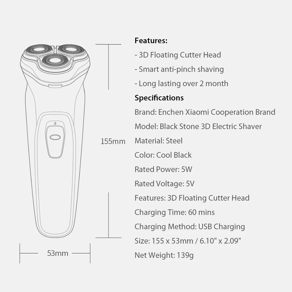 Xiaomi оригинальная электрическая бритва Enchen BlackStone 3D электробритва для мужчин моющаяся type-C USB перезаряжаемая бритвенная машинка для бороды