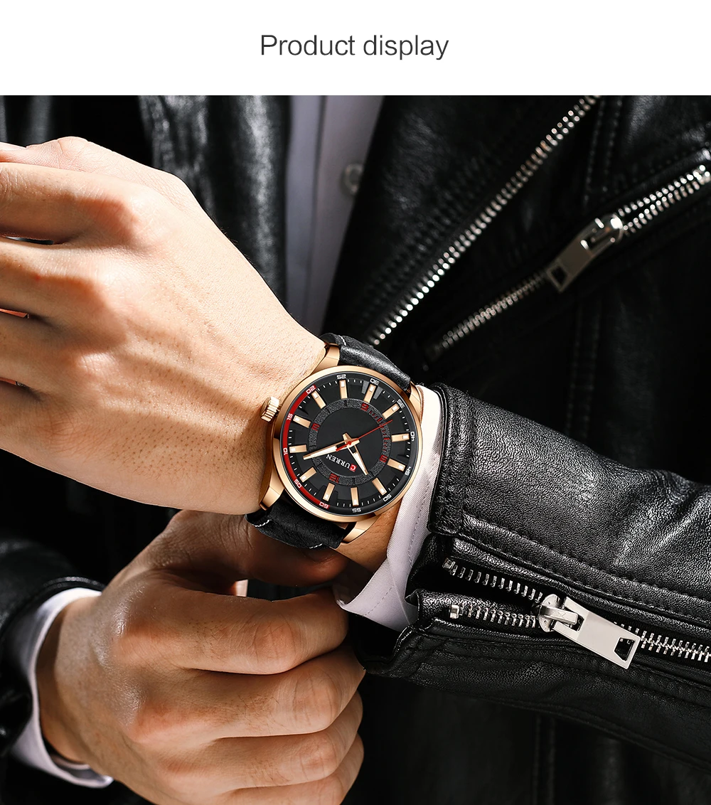 Herren Schwarz Casual Leder Quarz Einfache Kreative Uhr Geeignet für_voghion.com