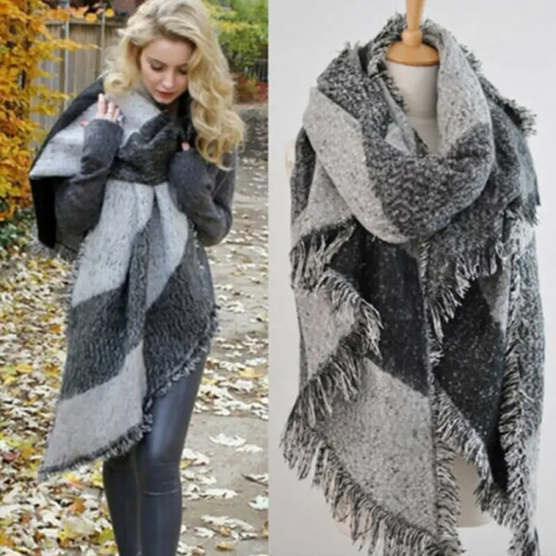Зимние теплые модные большие шарфы женские толстые длинные кашемировые зимние шерстяные мягкие шарф в клеточку шаль шарф в клетку