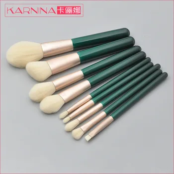 

1K Minimum10 Black Green Makeup Brush Set Wooden Handle Beauty Can Private Label Custom Logo If meet Minimum Wholesale Cosmetics