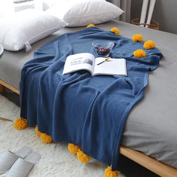 

Nordic Summer Knitted Air-conditioning Sofa Blanket Cotton Solid Color office Siesta Cover Blankets 130x160cm pillowcase 30x50cm