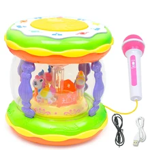 Детские развивающие игрушки, ручные барабаны, 360 °, карусель, музыкальные барабаны с микрофоном, музыкальные инструменты, звуковые эффекты, игрушки для детей