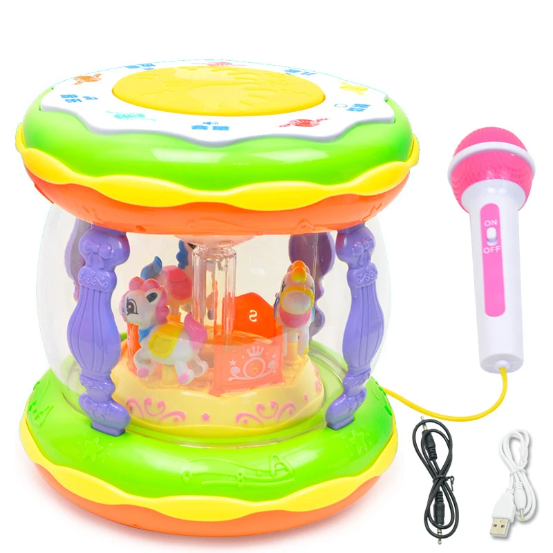 Children's Educational Toys Hand Drums 360° Carousel Music Drums With