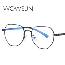WOWOSUN, новинка, модные, анти-голубые, плоские, зеркальные, Ретро стиль, полигоновые, металлические, компьютерные очки, для женщин, студентов, Повседневные очки, A436