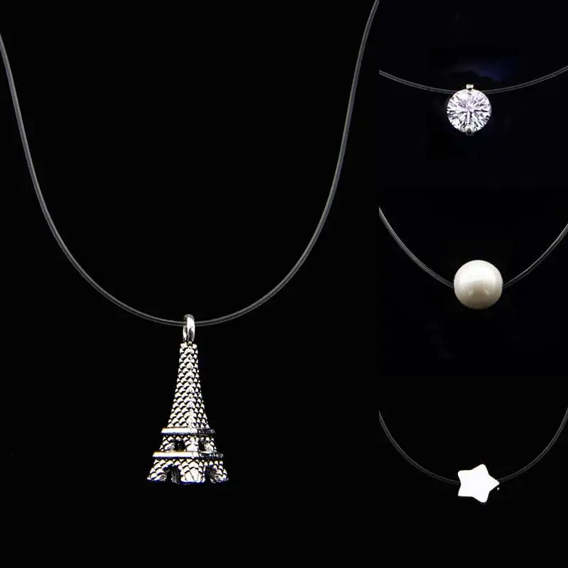 

1PC Women Transparent Fishing Line Necklace Invisible Chain Necklaces Pendants Rhinestones Choker Necklaces jewelry