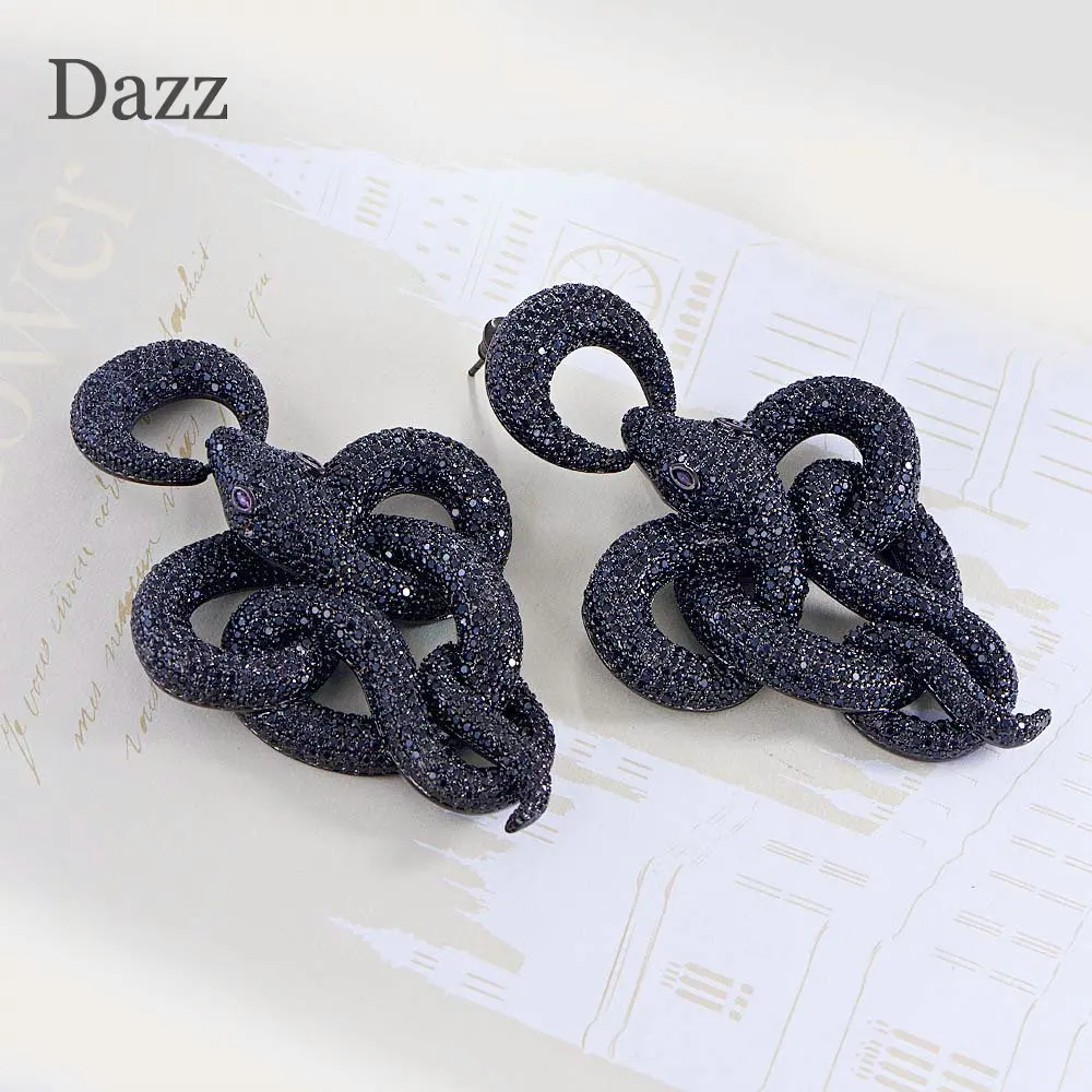 Dazz роскошный черный американский Циркон змей кулон большие серьги модные украшения для праздничной вечеринки Женские аксессуары Подарки
